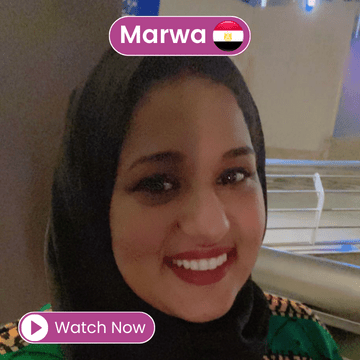 Thumbnail image of Marwa from Egypt, sharing her compelling story of mastering Spanish through speaking sessions with Language Vibes.